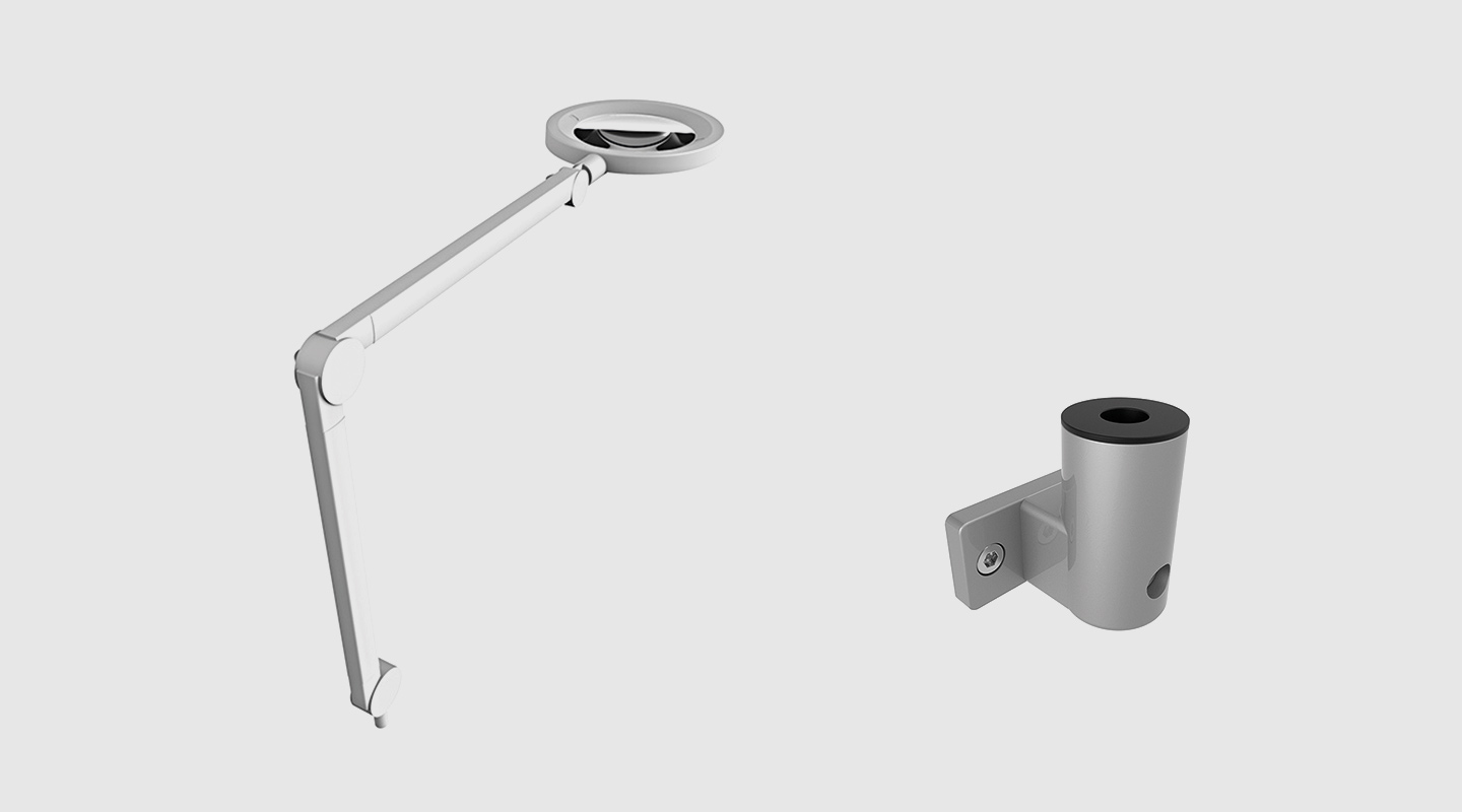 Lupenleuchte D160 mit Gelenkarm und Seiten-Adapter